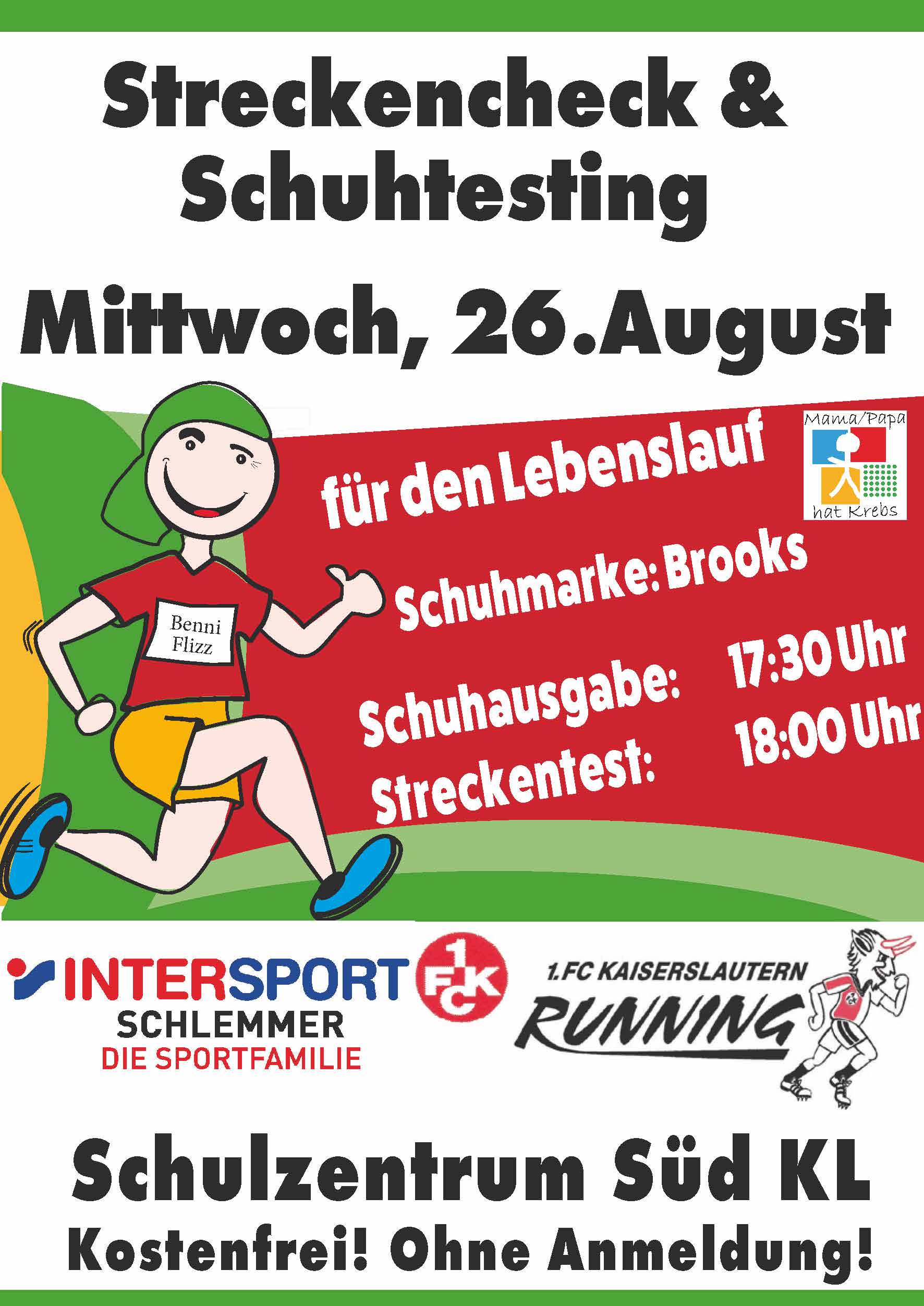 Flyer A5 Vorderseite 26.8.Streckencheck Schuhtesting Intersport Lebenslauf